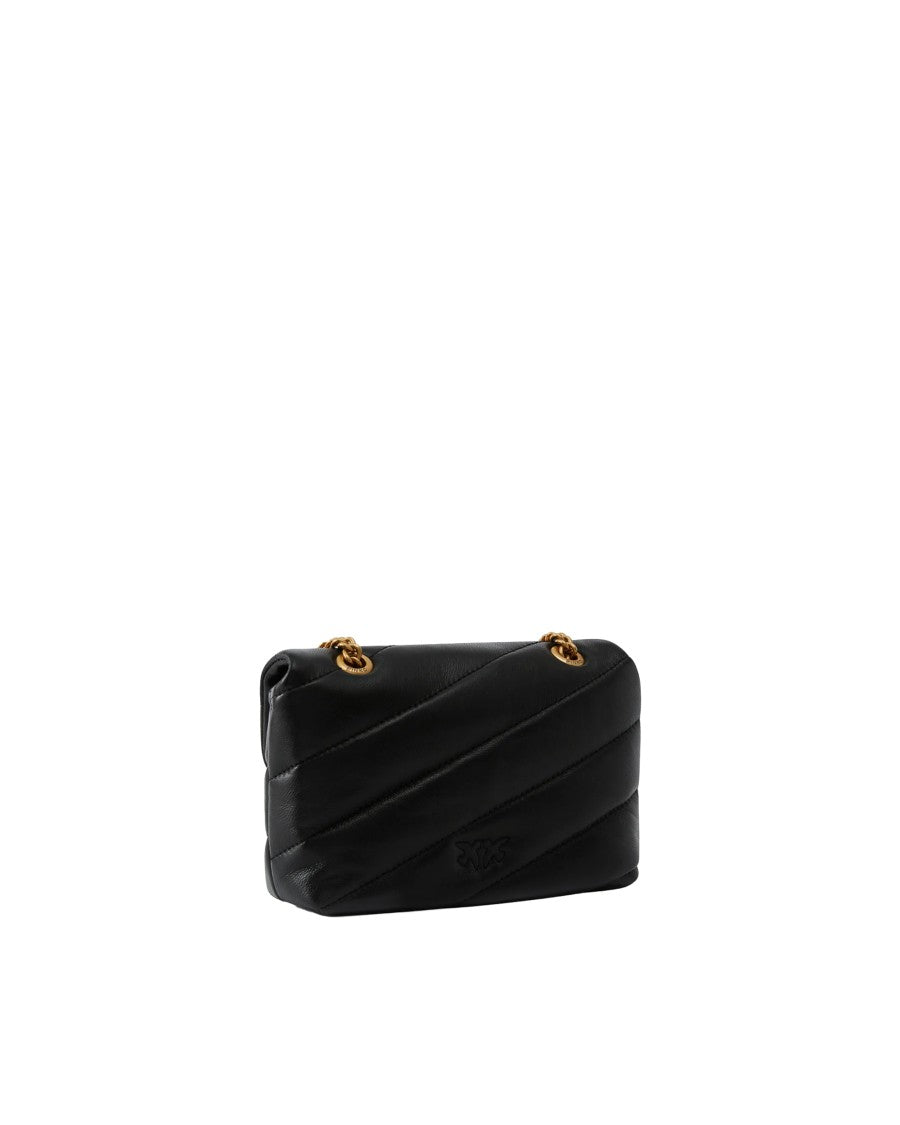 Pinko Quilted Black Leather Shoulder Bag With Antique Gold Clasp