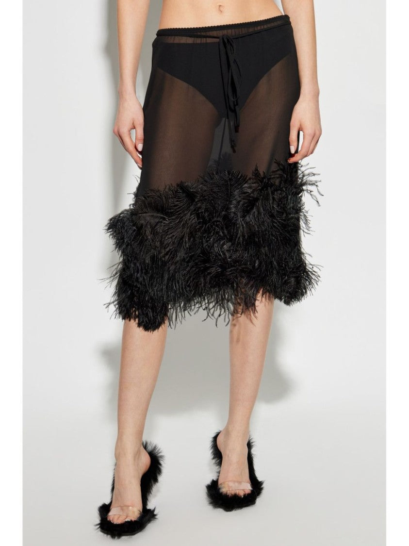 The Attico Midi Skirt With Tone-On-Tone Feather Hem