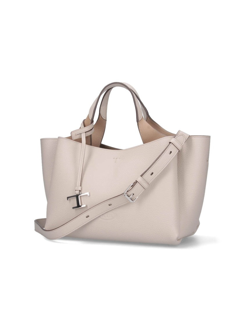 Tod's Mini Logo Shoulder Bag In Pebbled Cream Leather