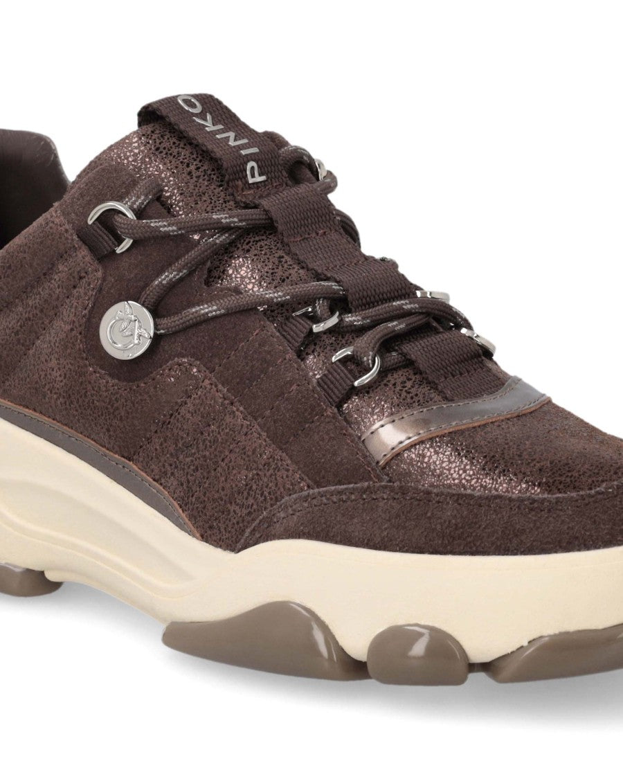 Pinko Brown Suede Athena Thick Sole Sneakers