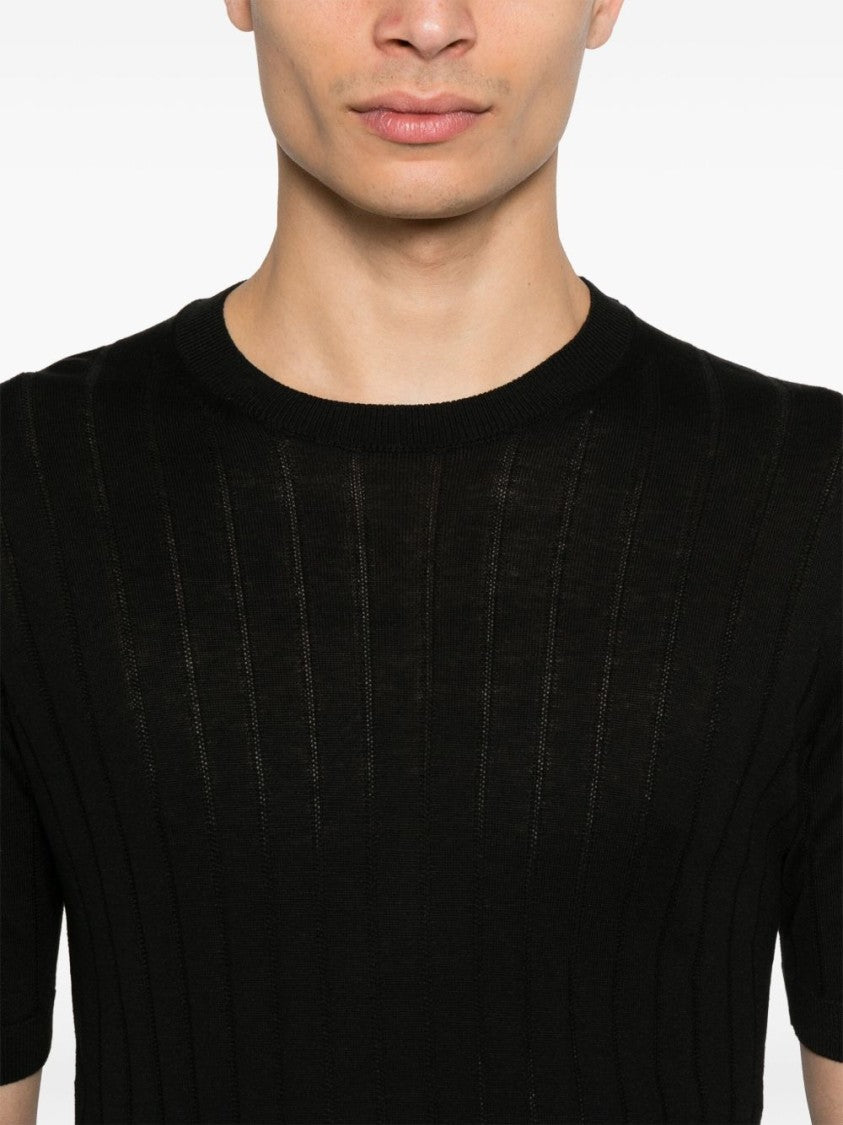 Tagliatore Ribbed Silk-Viscose Blend Polo With Fitted Silhouette