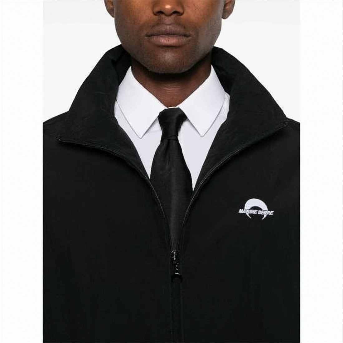 Marine Serre High Collar Black Jacket With Minimalist Design