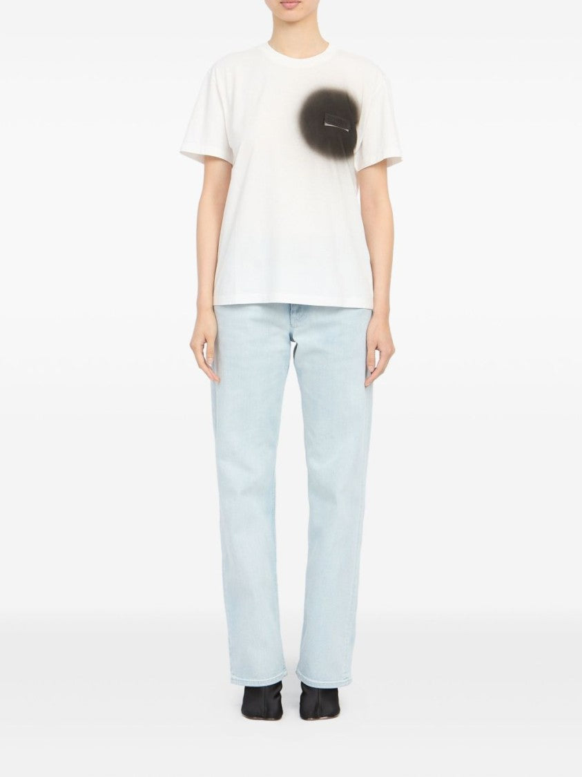 Mm6 By Maison Margiela Artistic White Cotton T-Shirt With Spray-Paint Detail
