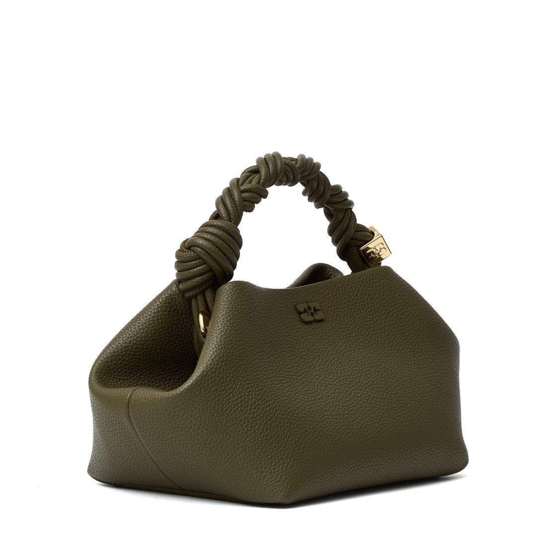 Ganni Textured Green Small Grained Handbag With Twisted Handle