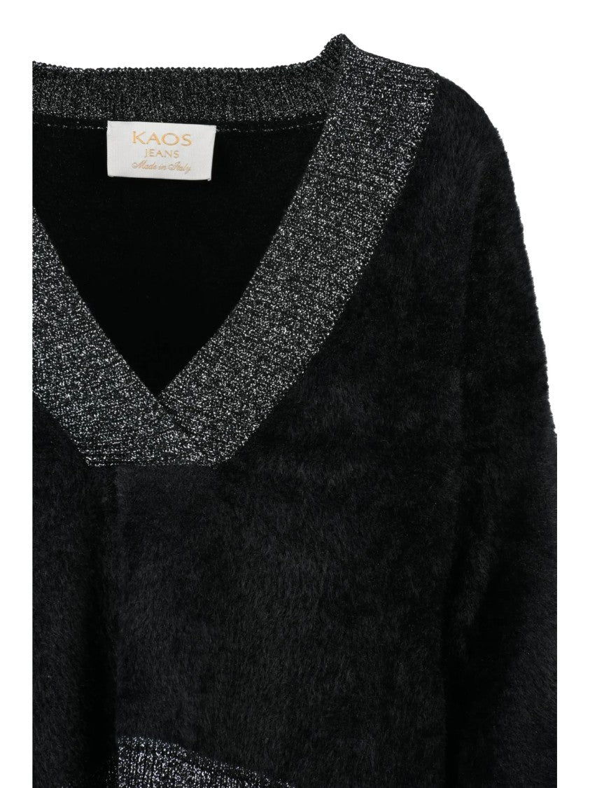 Kaos V-Neck Knit Lamé Sweater With Subtle Sparkle