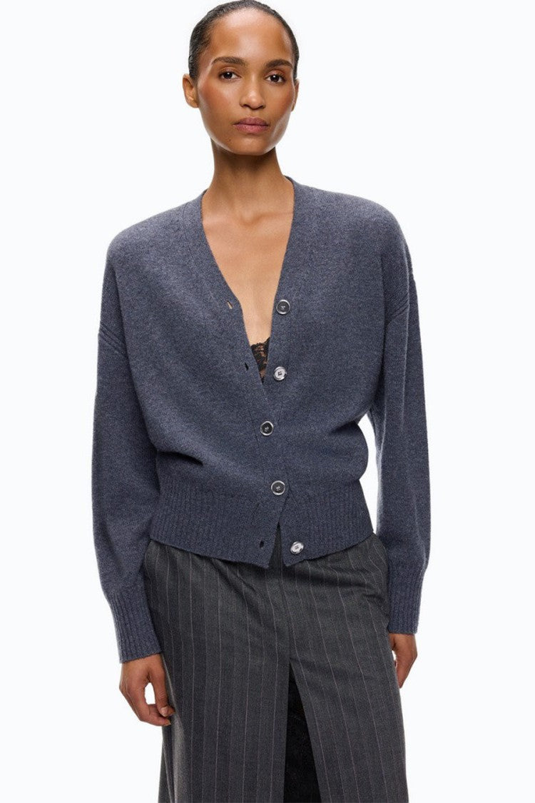 Pinko Grey Wool-Cashmere Blend V-Neck Cardigan