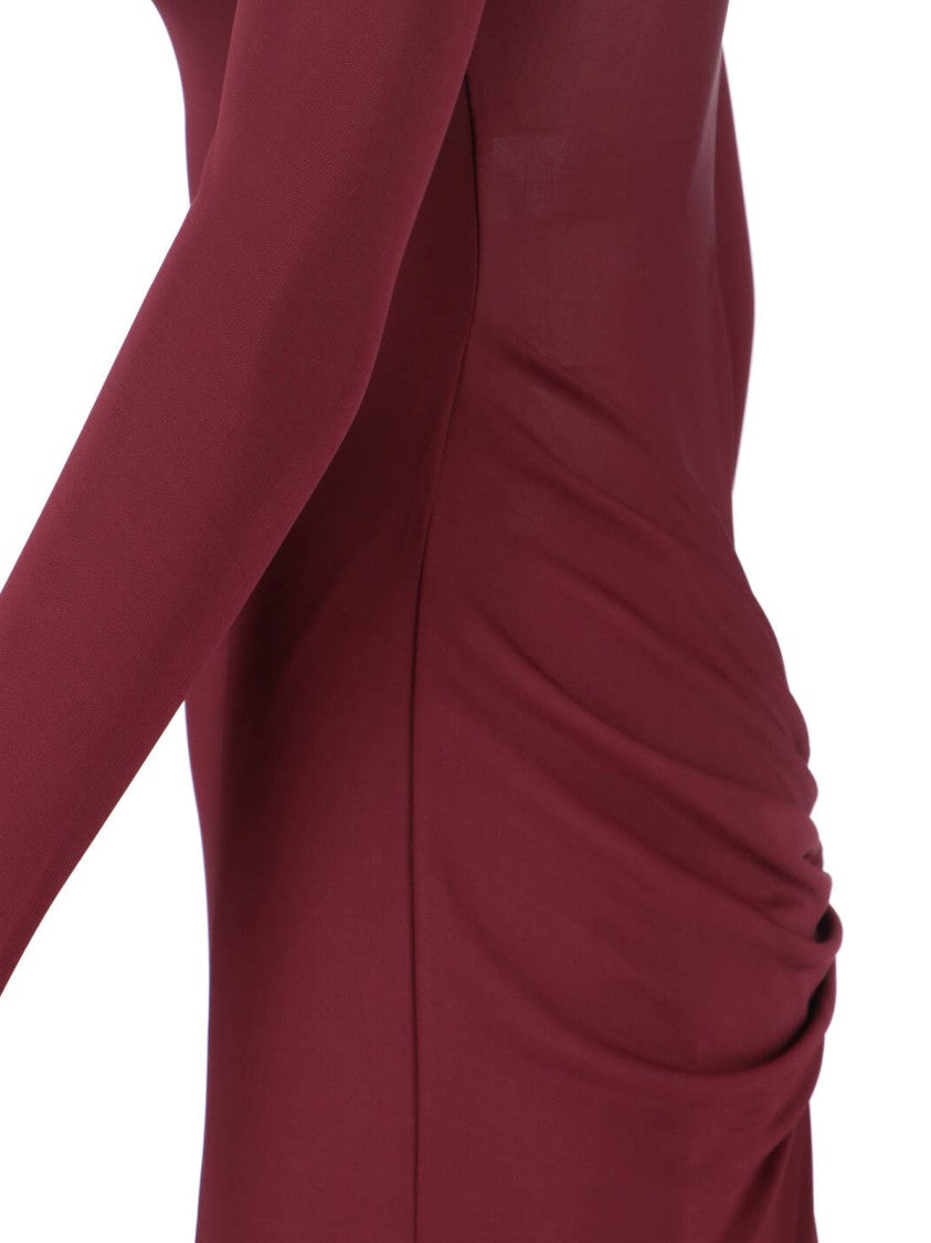 Alaïa Bordeaux Draped High Neck Maxi Dress