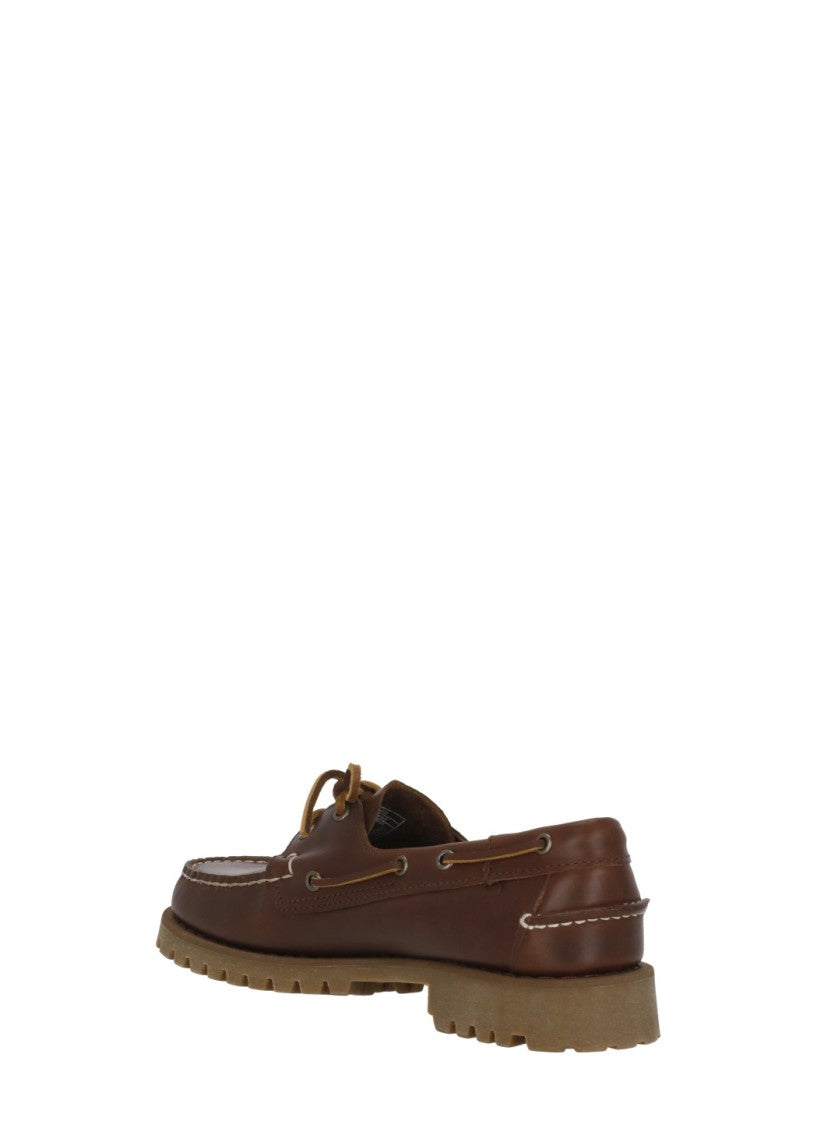 Sebago Brown Leather Textured Tread Boat Loafers