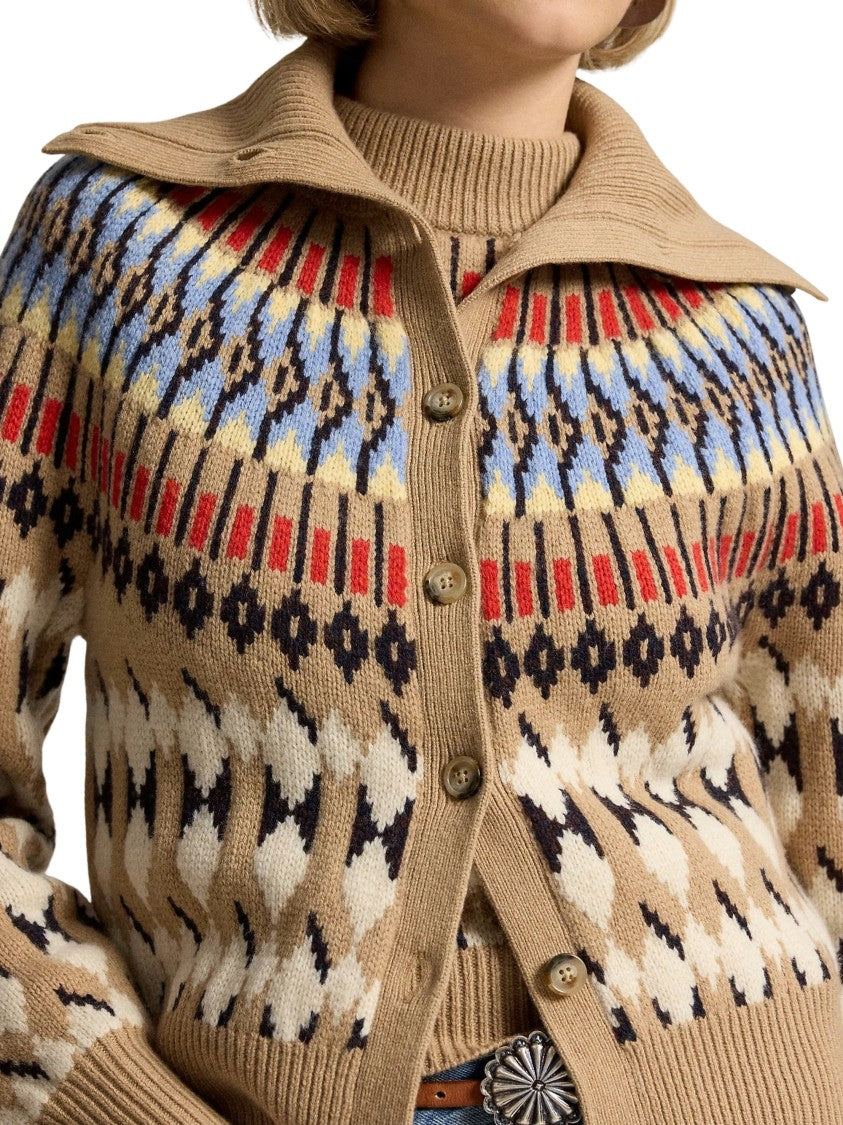 Polo Ralph Lauren Geo-Motif Wool-Cashmere Cardigan With Button-Down Front And Ribbed Details