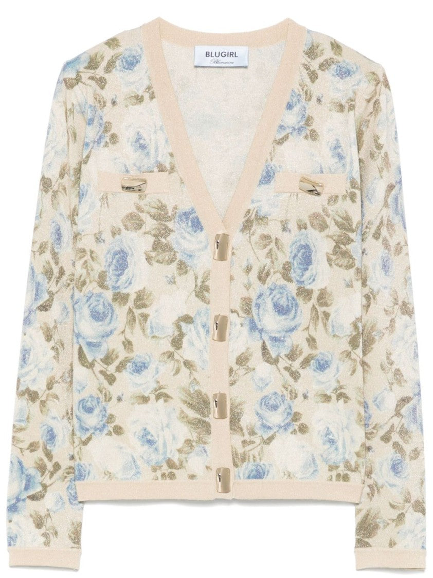 Blugirl V-Neck Knitwear Sweater With Floral Pattern