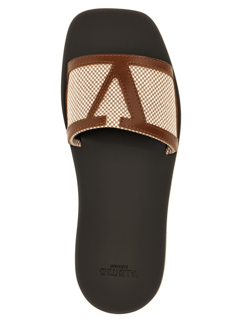 Valentino Garavani Two-Tone Woven Canvas Sandals With Prominent 'Vlogo' Design