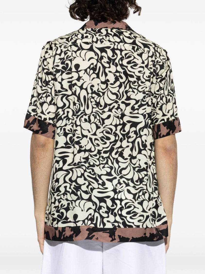 Dries Van Noten Black Abstract Print Short Sleeve Shirt