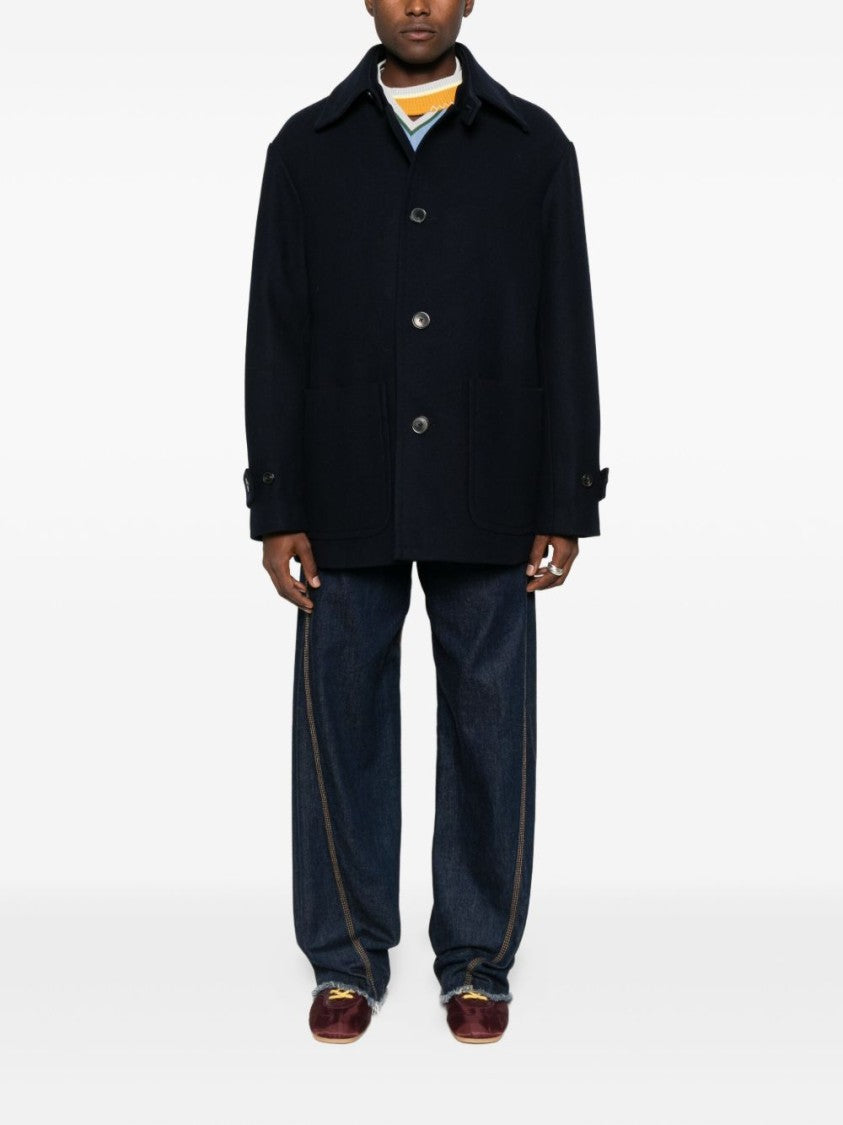 Dries Van Noten Blue Button Fastening Patch Pocket Coat