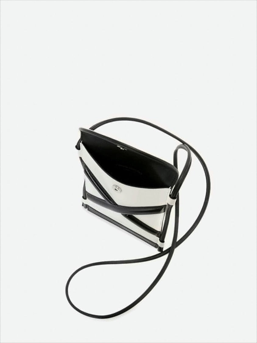 Alexander Mcqueen Compact White Leather Crossbody Bag With Black Accents