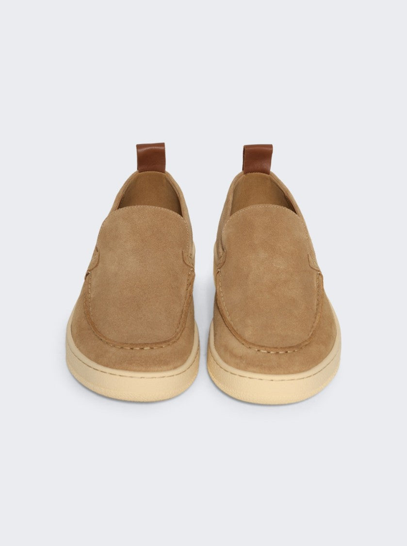 Lanvin Suede Slipper Loafers Dark Beige