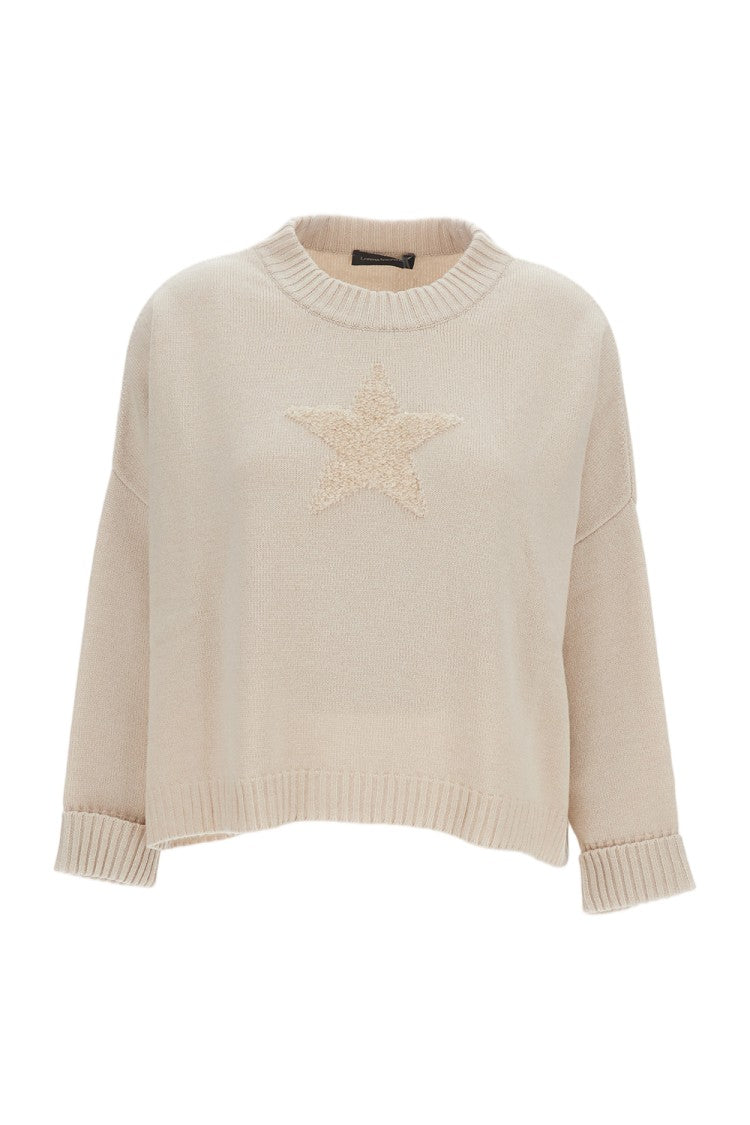 Lorena Antoniazzi Cropped Knit Sweater With Textured Star Motif