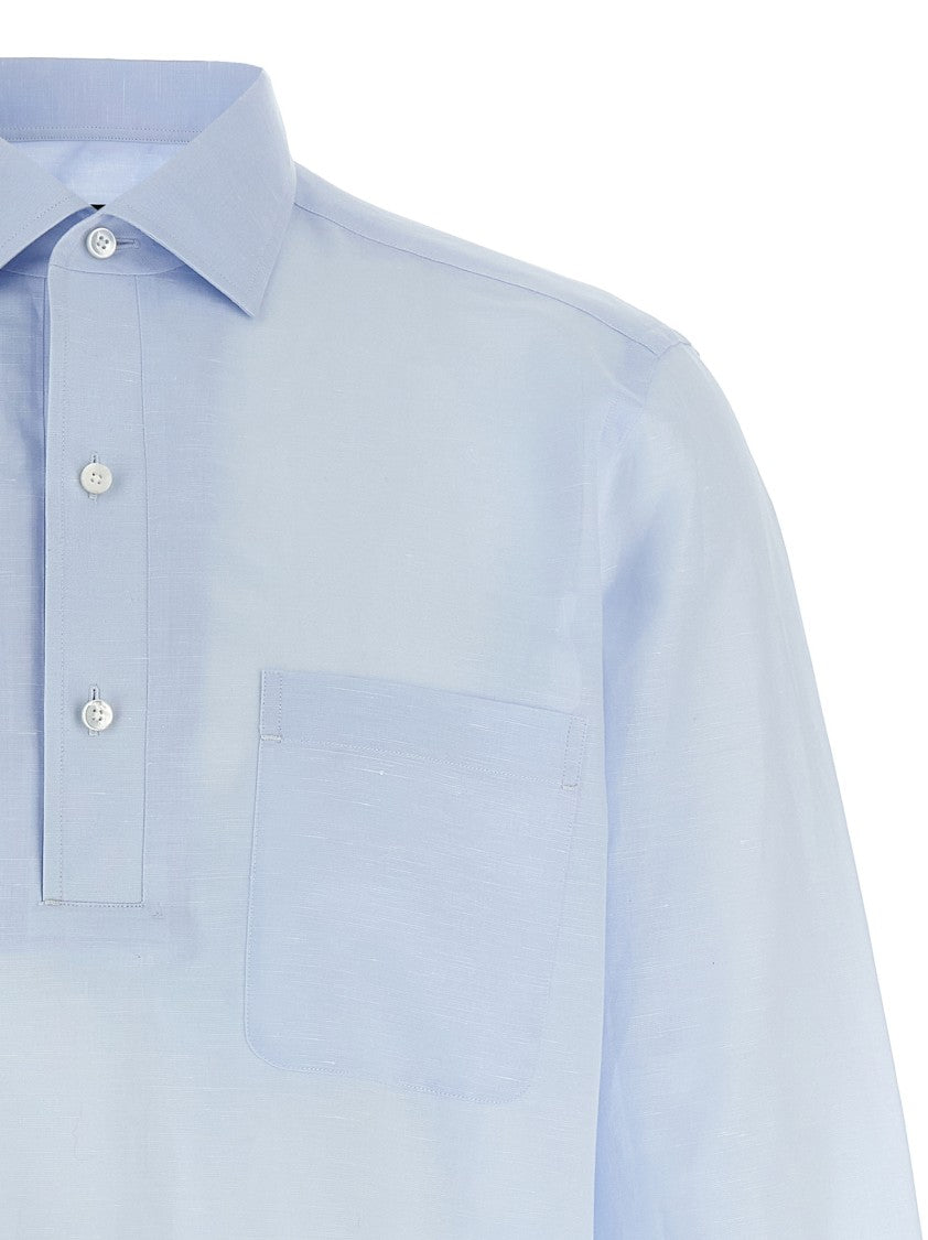 Zegna Linen Blend Shirt With Three-Button Front