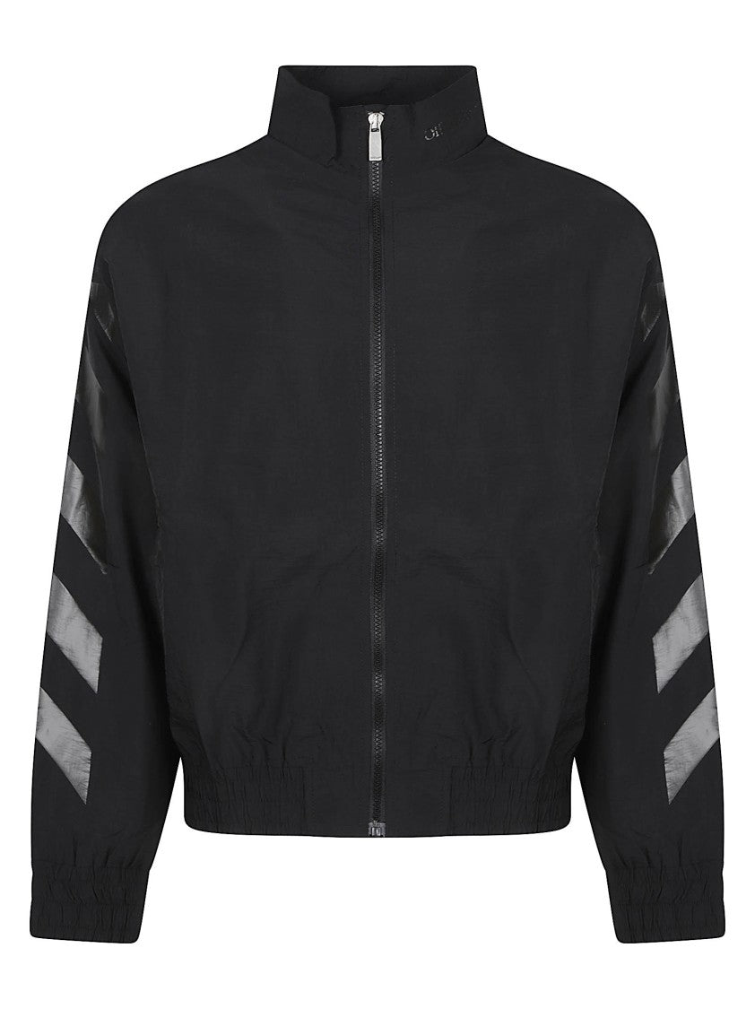 Off-White Cropped High Collar Jacket With Glossy Accents