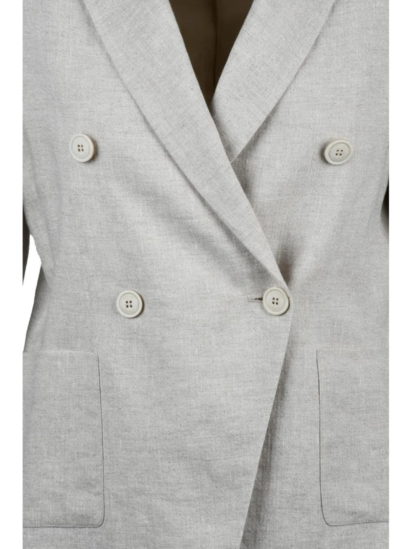 Eleventy White Double-Breasted Linen Viscose Jacket