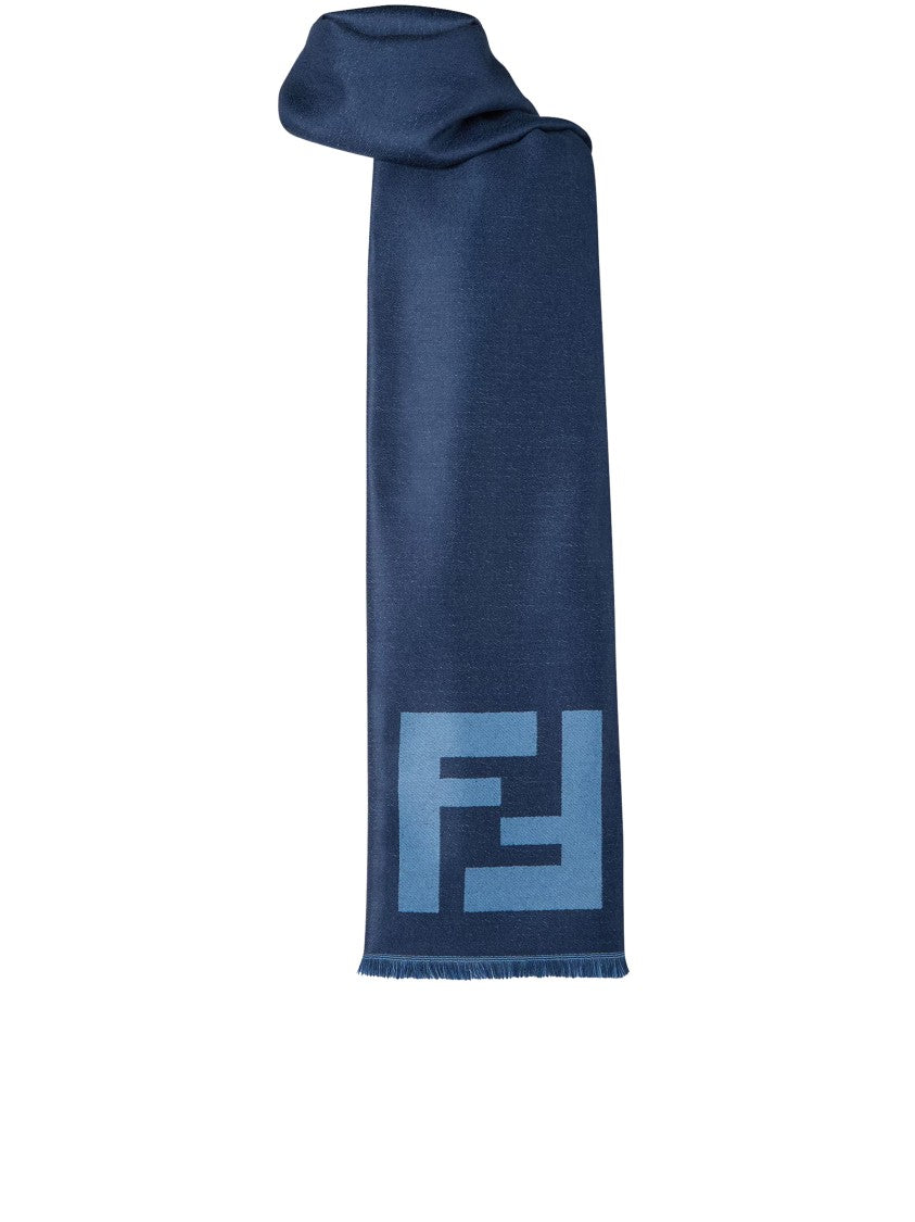 Fendi Ff Long Rectangular Navy Geometric Scarf