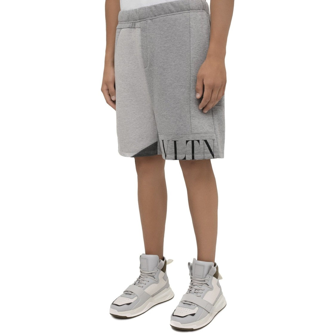 Valentino Patchwork Grey Track Shorts With Logo Detail