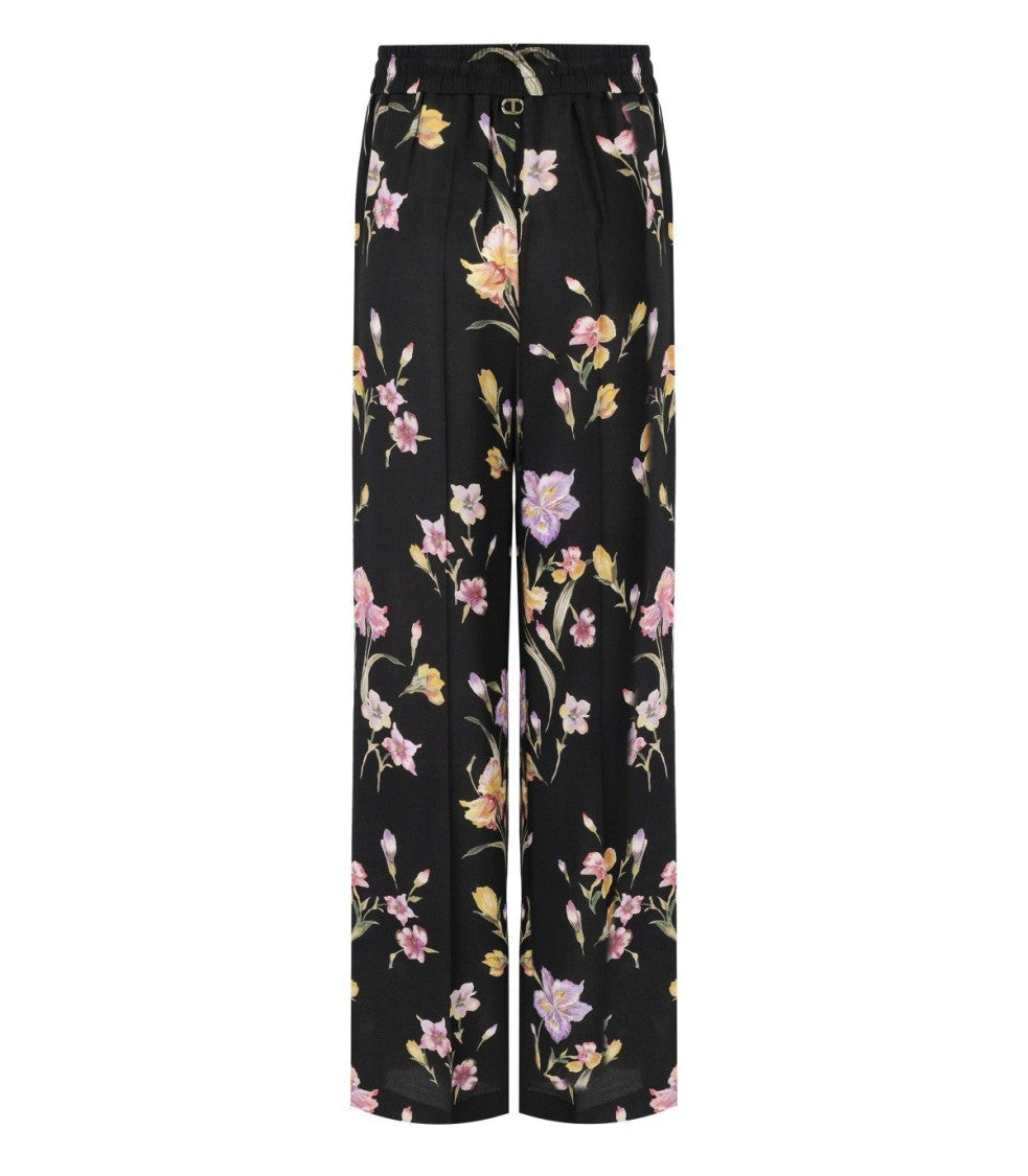 Twin-Set Black Floral Wide Leg Trousers
