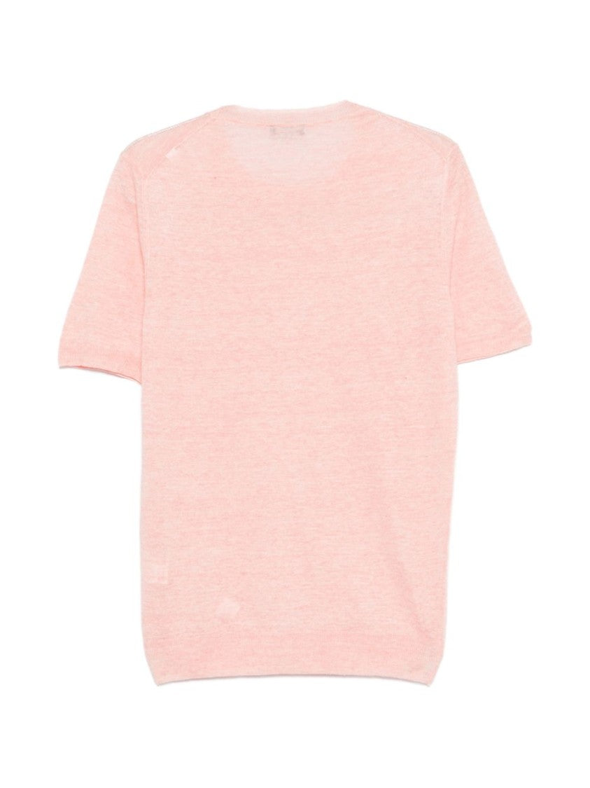 Barba Short-Sleeved Crew Neck Top In Light Pink