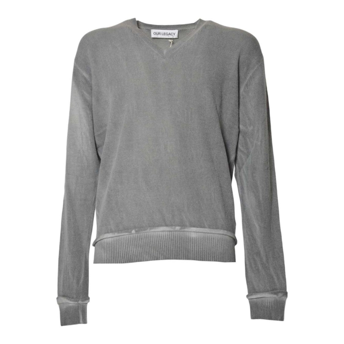 Our Legacy Muted Grey Crew Neck Sweater With Ribbed Detailing