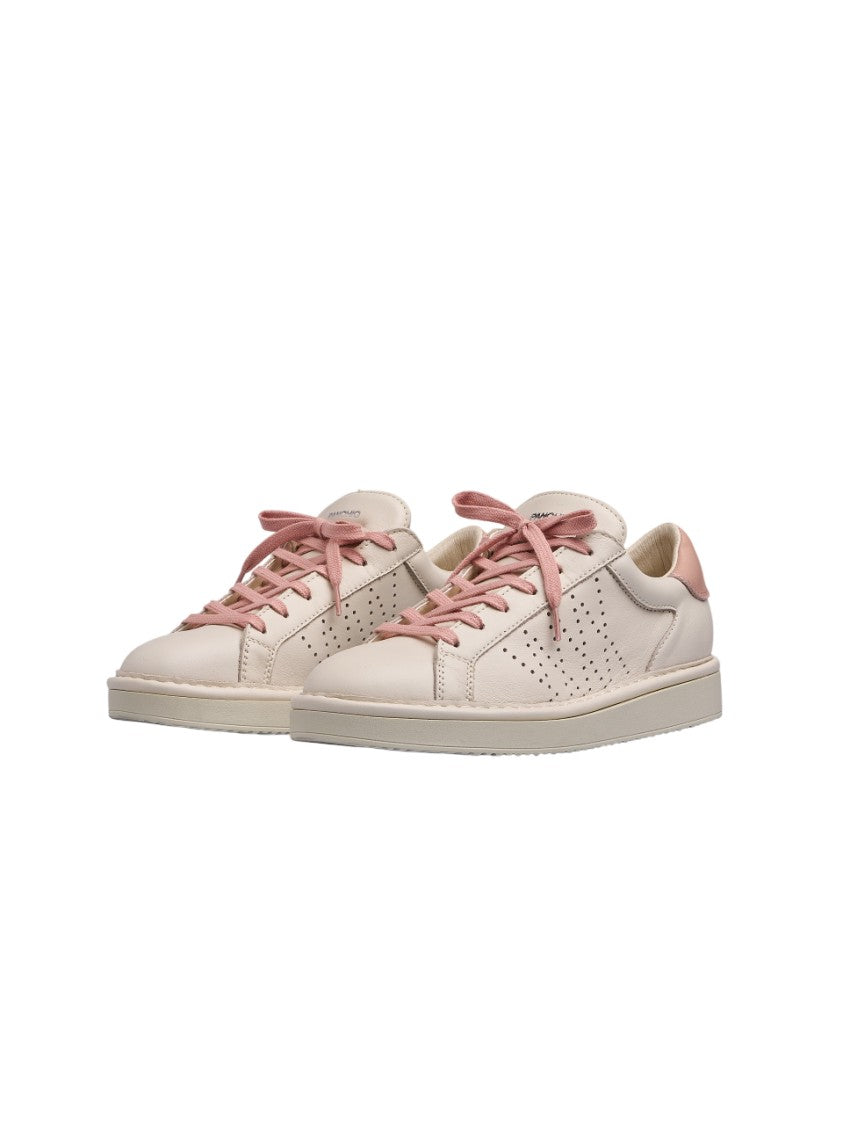 Panchic Ivory Smooth Leather Perforated Detail Sneakers