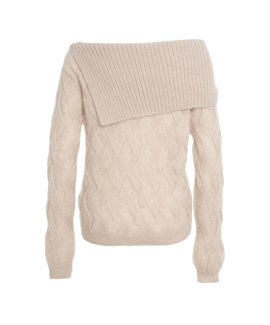 Semi Couture Textured Knit Sweater With Off-Shoulder Collar