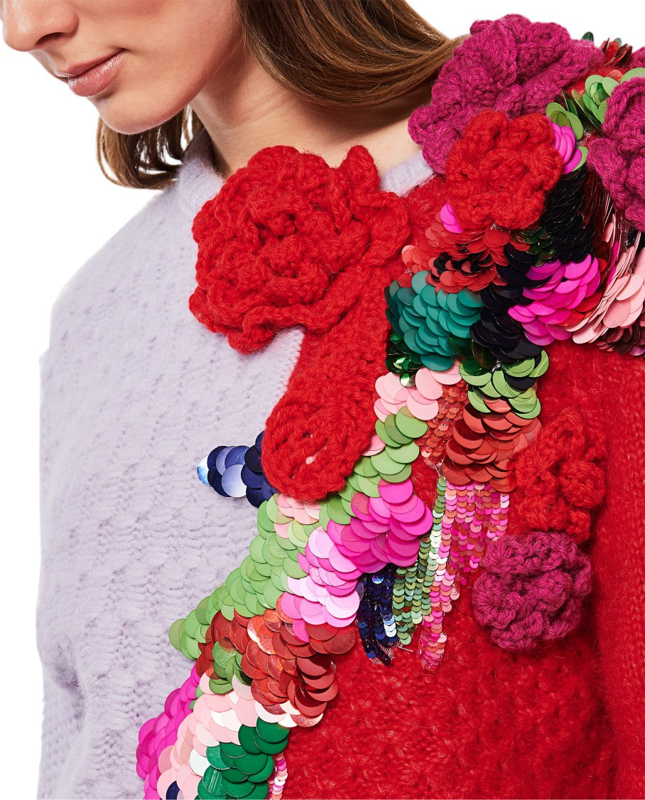Roberta Einer Textured Knit Dress With Sequined Floral Accents