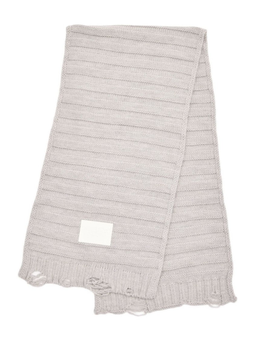 Mm6 By Maison Margiela Textured Ribbed Grey Scarf With Branded Patch