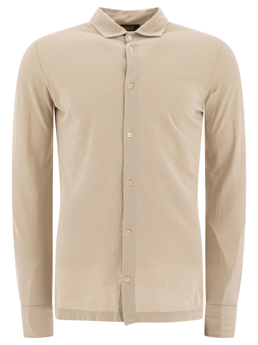 Zanone Beige Long-Sleeve Shirt With Classic Collar