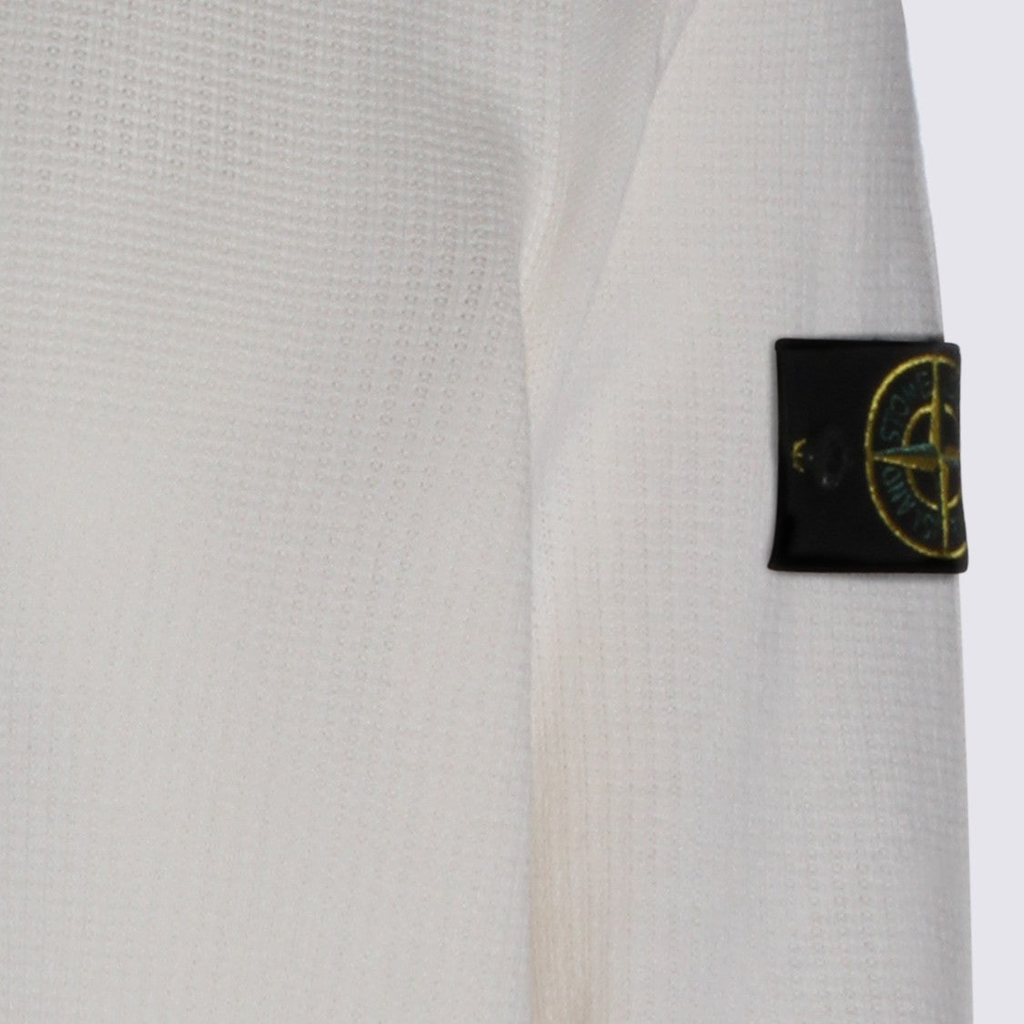 Stone Island Textured Knit White Sweater With Crew Neckline