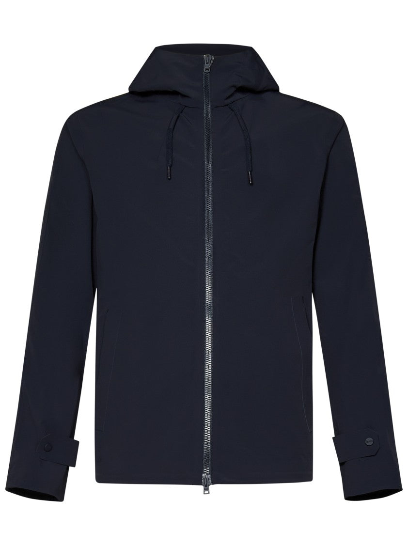 Herno Navy Blue Hooded Jacket With Double Bi-Stretch Fabric