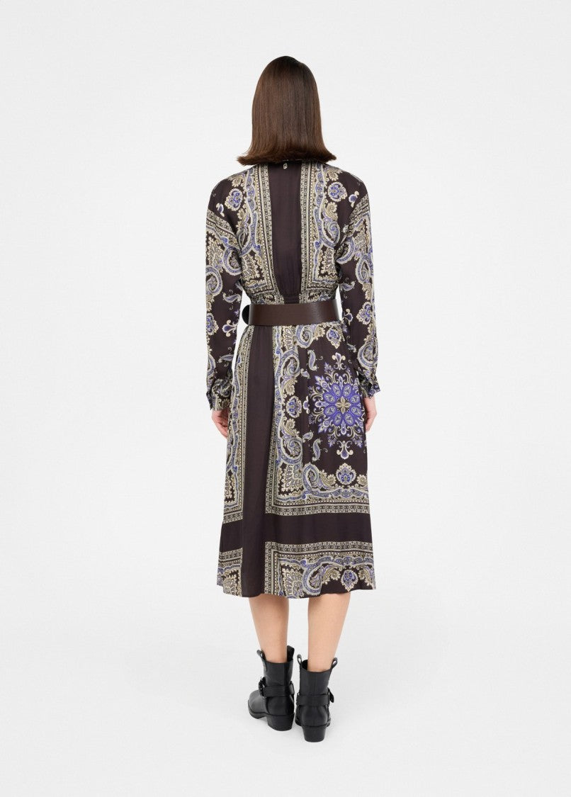 Liu Jo Print Midi Dress With Belted Waist