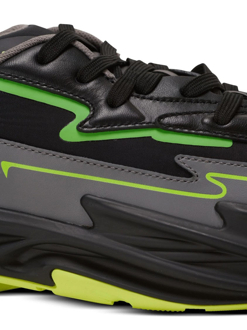 Balmain Black Run-Row Neon Accented Leather Sneakers