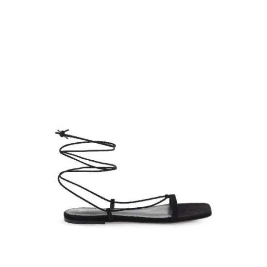 Totême Minimalist Black Suede Sandals With Wrap-Around Ankle Laces