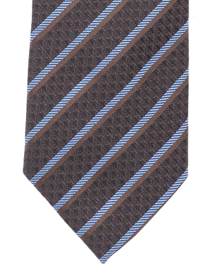 Zegna Striped Tie – Brown/Light Blue