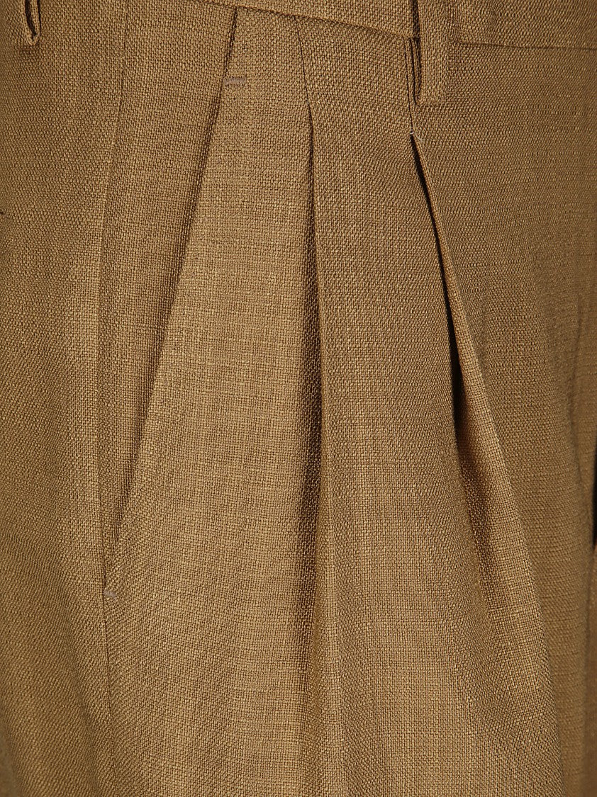 Tagliatore Pleated Brown Tailored Shorts With Belt Loops