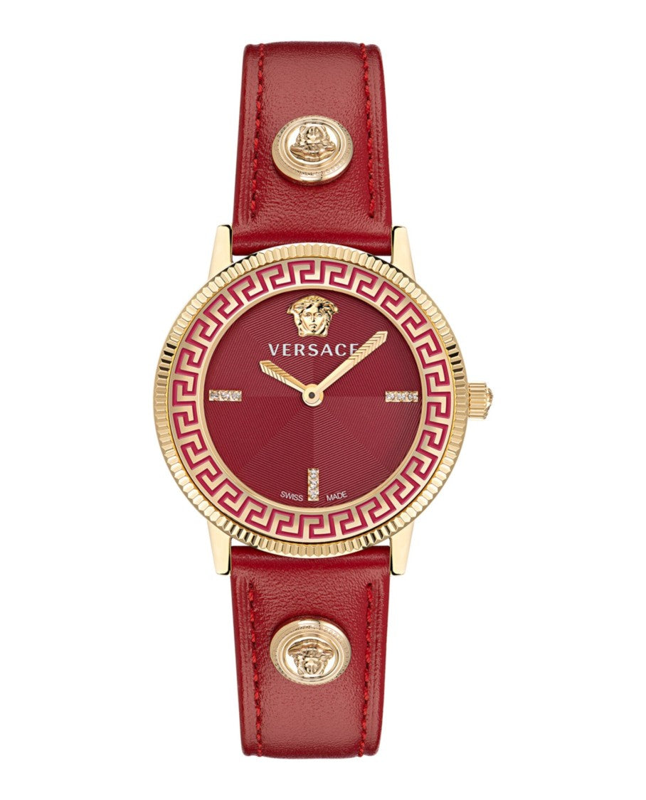 Versace V-Tribute Diamond Watch With Red Guilloche Dial