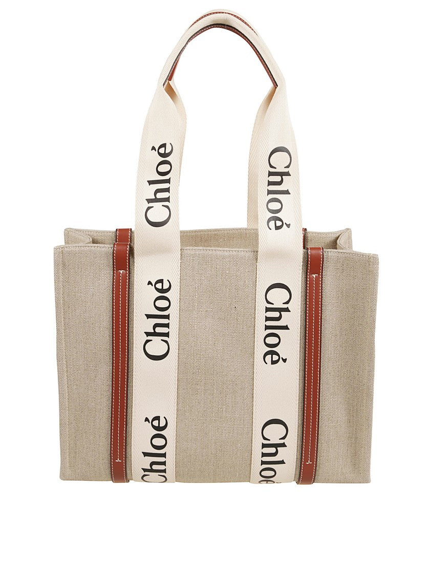 Chloé Textured Fabric Tote Bag With Leather Trim