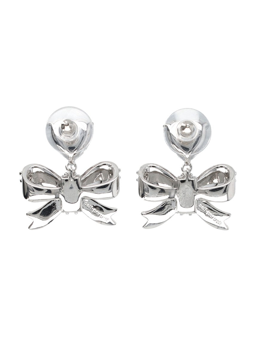 Self-Portrait Silver Crystal Heart Bow Drop Earrings