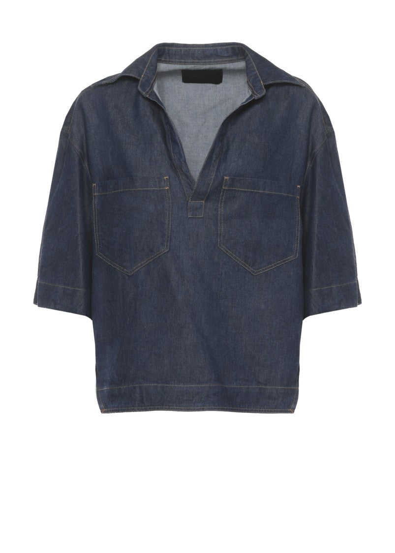 Dondup Blue Denim V-Neck Blouse