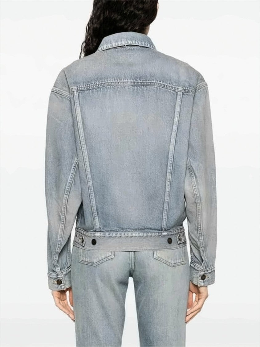 Saint Laurent Light Blue Denim Jacket With Chest Flap Pockets