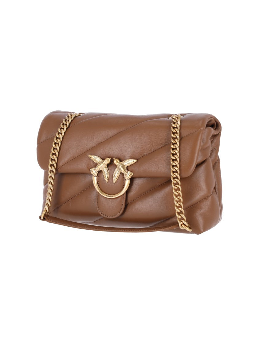 Pinko Brown Love Puff Calfskin Shoulder Bag