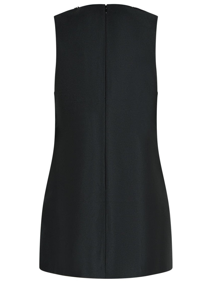 Self-Portrait Sleeveless Black Midi Dress With Beadwork And Patch Pockets