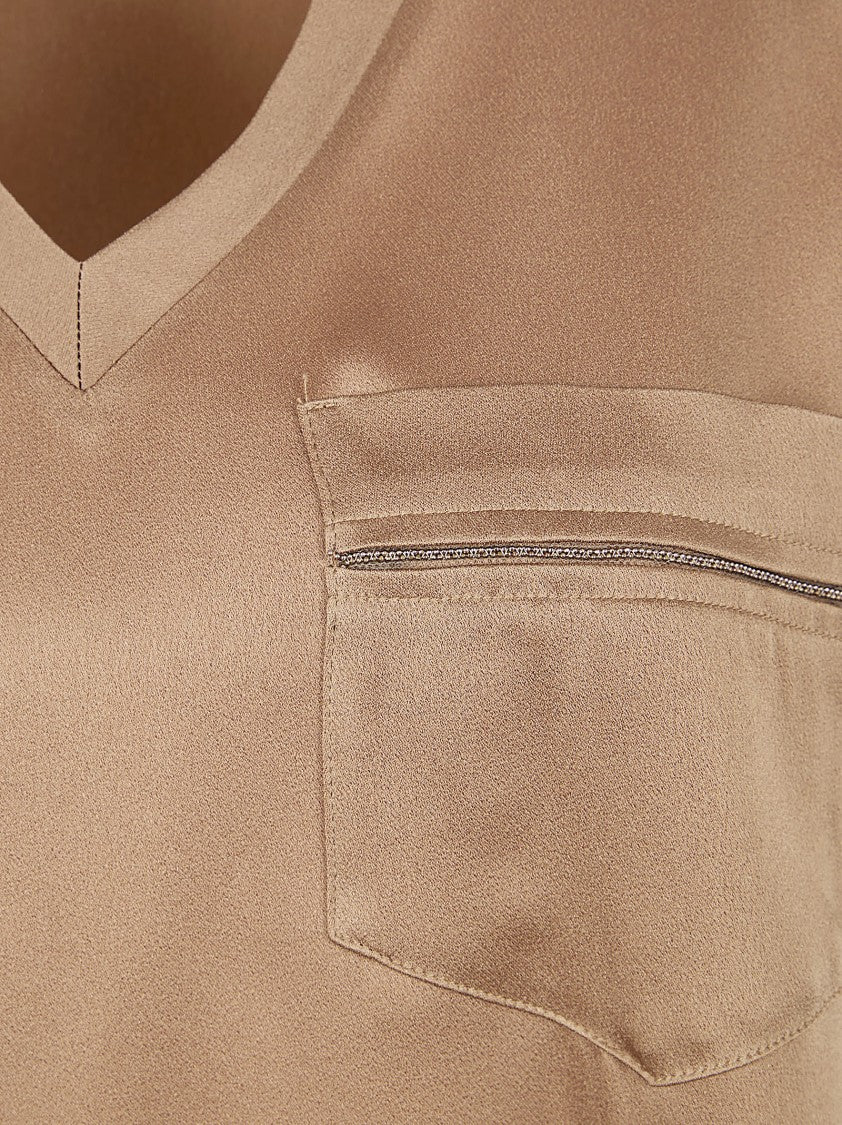 Fabiana Filippi V-Neck Brown Top With Short Sleeves