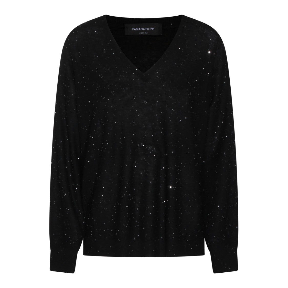 Fabiana Filippi Black Wool Knit Sweater With V-Neckline And Textured Finish