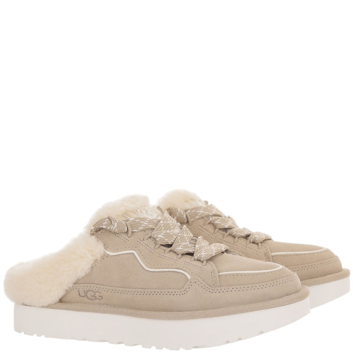 Ugg Beige Lowmel Fur-Lined Suede Mules